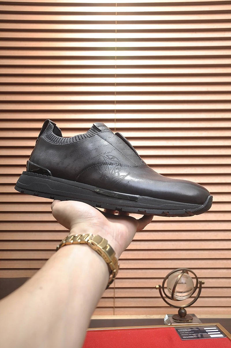 BLLIYOSS 1895 Men Shoes 2025 new Calf leather stitching  high quality Three dimensional relief sculpture Embossed badge pattern