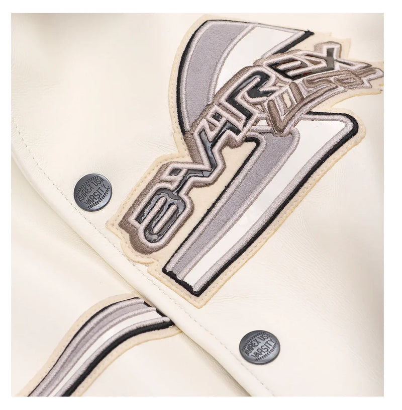 Europe US plus size Men Hip Hop Sheep skin Varsity Jacket Embroidered Diamond Classic Casual Sport genuine leather Coat clothing