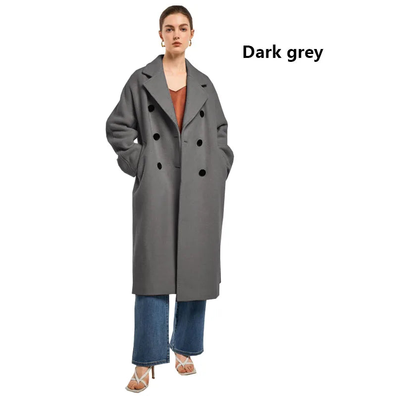 Sheep Wool women's Coat Autumn and Winter French Style Commuter Double-breasted Cashmere Coat Soft Shine Classic Pink Clothes