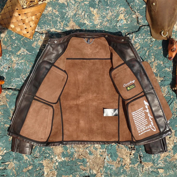 Black Autumn Leather Jacket Men Vintage Style Plus Size 5XL Genuine Natural Horsehide Slim Fit Leather Coat