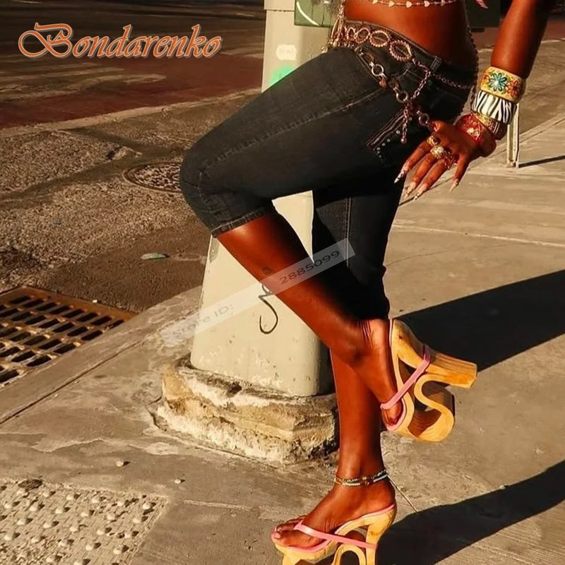 Strange Style High Heels Sandals Straps Slip On Hollow Sexy Ladies Sandals Summer Shoes Designer Party Casual Open Toe Fashion