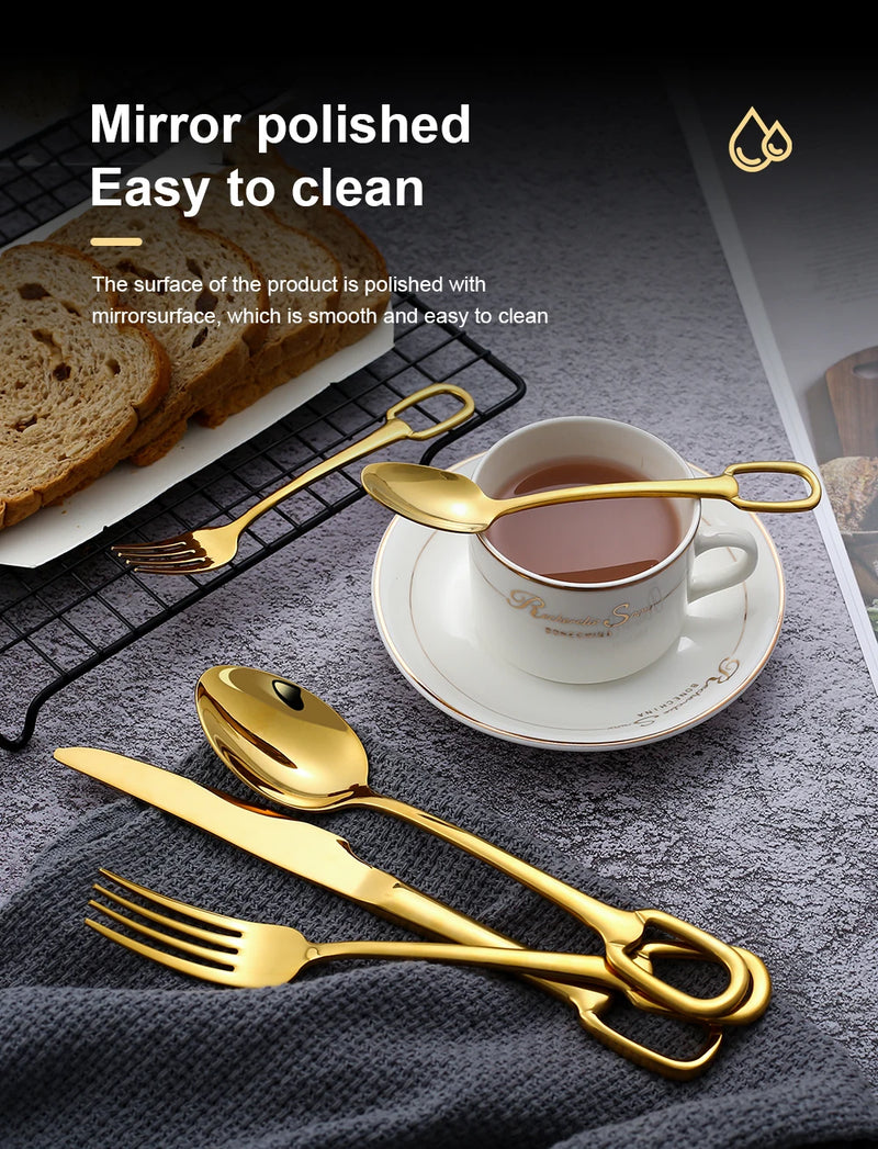 30Pcs Luxury Tableware Set 304 Stainless Steel Knife Fork Spoon Cutlery Set Elegant Dinnerware Set Creativity Hangable Design