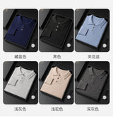 Men's POLO Collar Knitted Pullover Sweater 100% Cashmere Long Sleeved Shirt Casual Business Solid Color Men's Tops Autumn Winter