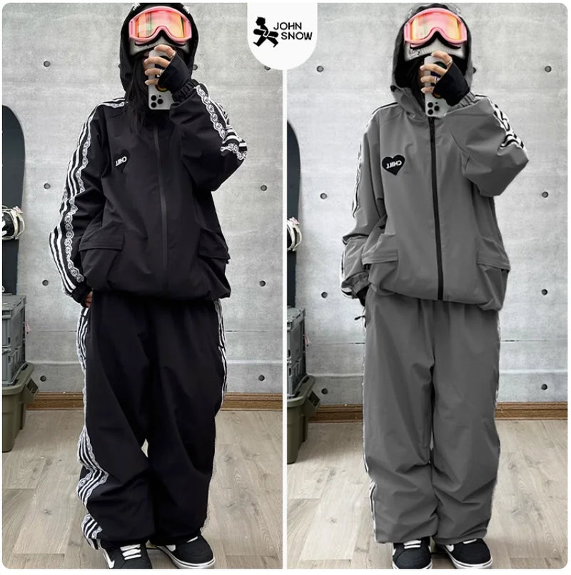 John Snow Fashion Waterproof Ski Suit Warm Breathable Snow Jacket And Pants For Men And Women Outdoor Sports Snowboard Clothing
