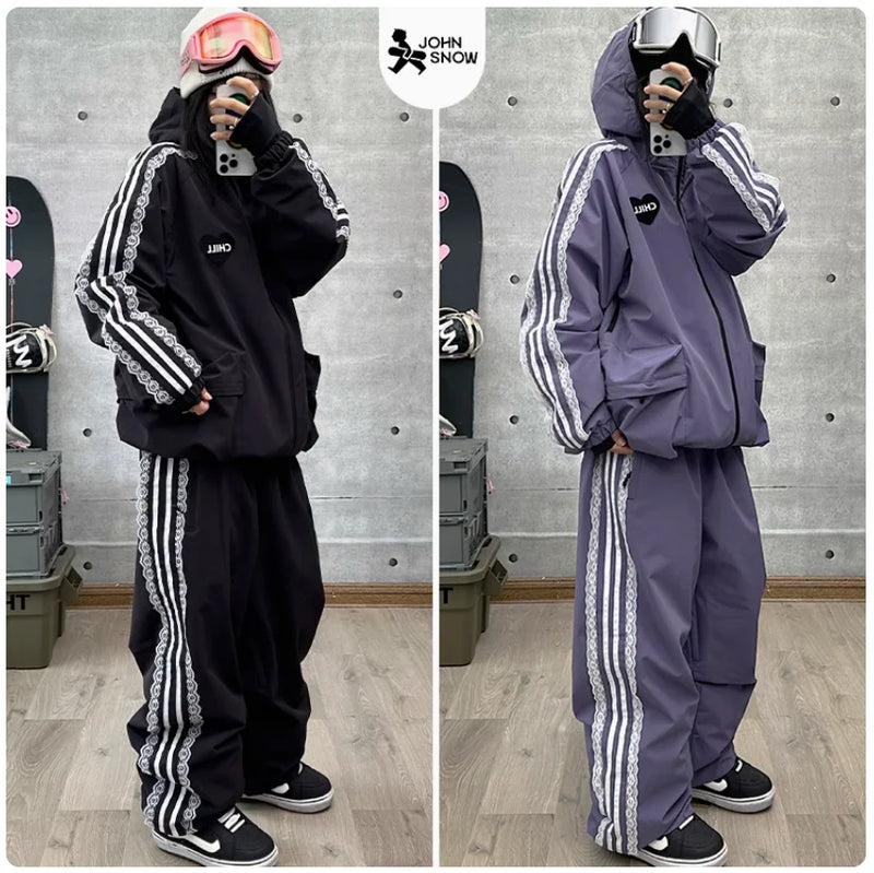 John Snow Fashion Waterproof Ski Suit Warm Breathable Snow Jacket And Pants For Men And Women Outdoor Sports Snowboard Clothing