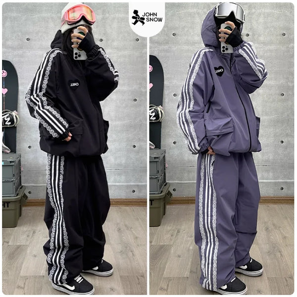 John Snow Fashion Waterproof Ski Suit Warm Breathable Snow Jacket And Pants For Men And Women Outdoor Sports Snowboard Clothing