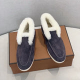 Fur Loafers Flat Shoes Women's Suede Slippers 2025 Quality Casual Shoes Women's Winter Wool Snow Boots