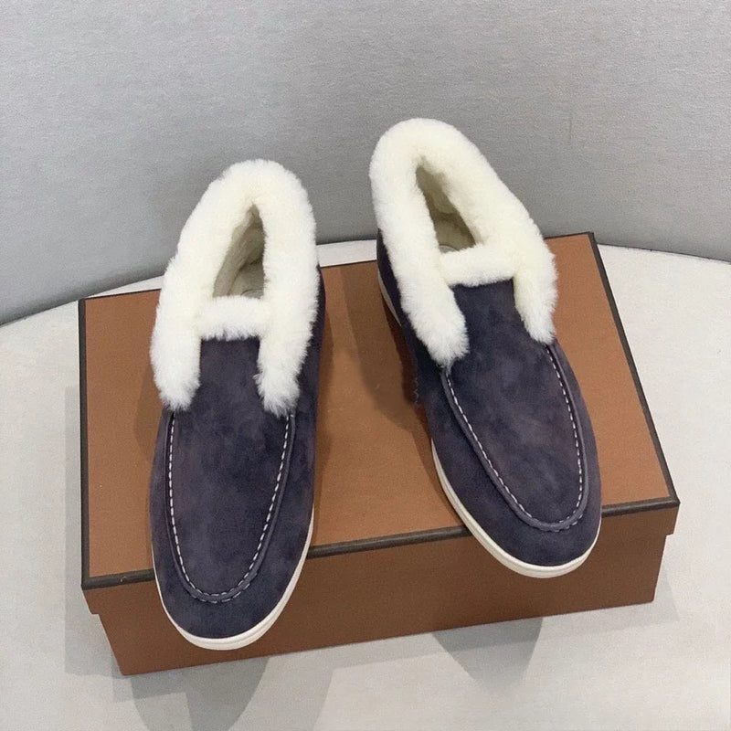 Fur Loafers Flat Shoes Women's Suede Slippers 2025 Quality Casual Shoes Women's Winter Wool Snow Boots