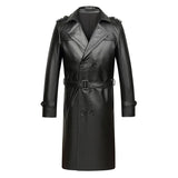 Men's Genuine Cowhide Leather Trench Coat Long Youth Handsome Belted Suit Collar Jacket for Autumn Winter 6XL