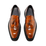 Mens Genuine Leather Loafers Summer Slip On Breathable Thick Sole Brogue Tassel Casual Dress Shoes