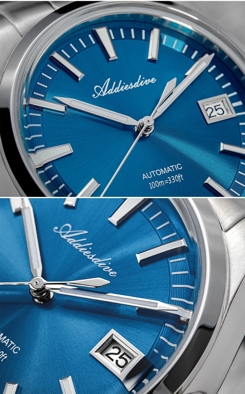 ADDIESDIVE NEW AD2077 Men Mechanical Wristwatches Sunburst Dial AR Coated Coated Dome Glass Waterproof Luxury Automatic Watches