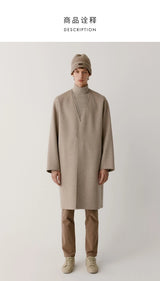 Double-sided cashmere autumn winter men's coat beige V-neck wool new fashion coat loose plus size fat 3XL 100KG warm soft wear