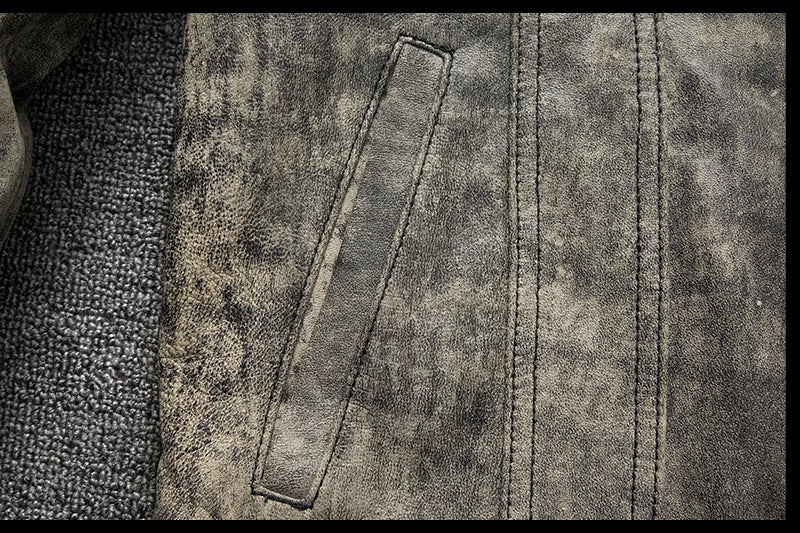 Camouflage Grey Spring Leather Jacket Men Vintage Style Genuine Natural Sheepskin Single Breasted Leather Coat