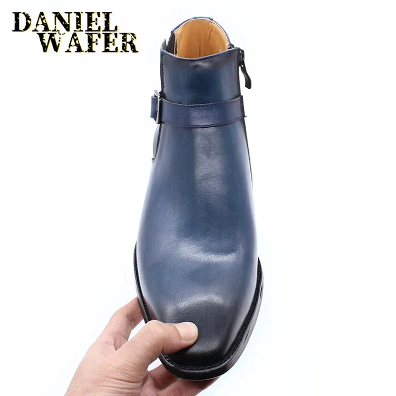 Comfy Genuine Leather Buckle Strap Ankle Boots Men’s Formal Business Office Daily Commute Wedding Party Travel Shoes