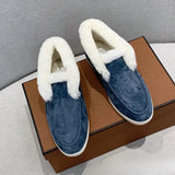 Fur Loafers Flat Shoes Women's Suede Slippers 2025 Quality Casual Shoes Women's Winter Wool Snow Boots