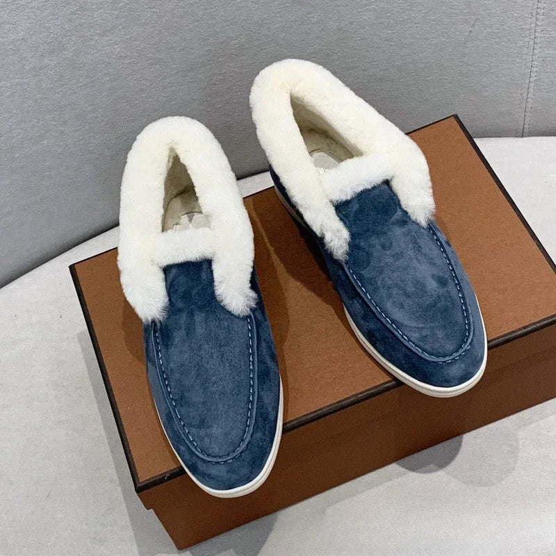 Fur Loafers Flat Shoes Women's Suede Slippers 2025 Quality Casual Shoes Women's Winter Wool Snow Boots