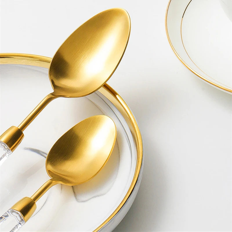 High End Diamond Series Knife, Fork and Spoon Set Flatware, 304 Stainless Steel, Gold and Silver Cutlery Serves 4