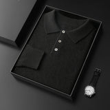Men's POLO Collar Knitted Pullover Sweater 100% Cashmere Long Sleeved Shirt Casual Business Solid Color Men's Tops Autumn Winter