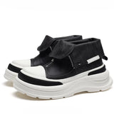 Genuine Leather Thick Soled High Top Board Shoes for Men's England Trendy Brand Front Zipper Comfortable Casual Workwear Shoes