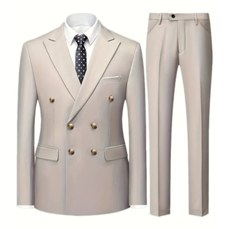 Pantsuit 2 Piece Set For Men Regular Fit Suit Double-Breasted Blazer Mens Office Wedding Outfit Customize