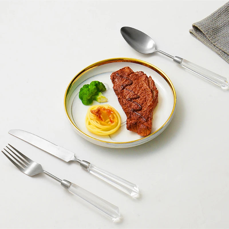 High End Diamond Series Knife, Fork and Spoon Set Flatware, 304 Stainless Steel, Gold and Silver Cutlery Serves 4