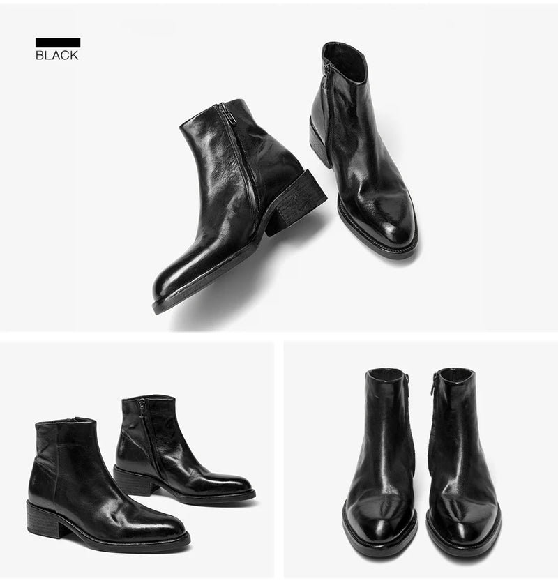 BEAUTODAY Chelsea Boots Women Horse Leather Solid Color Round Toe Zipper Ankle Boots Ladies Shoes Handmade 03D63