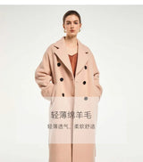 Sheep Wool women's Coat Autumn and Winter French Style Commuter Double-breasted Cashmere Coat Soft Shine Classic Pink Clothes