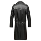 Men's Genuine Cowhide Leather Trench Coat Long Youth Handsome Belted Suit Collar Jacket for Autumn Winter 6XL