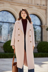 Women 100% Wool Coat For Winter Elegant Beautiful High Grade Brand Blends Double-breasted Office Woolen Overcoat XS With Belt