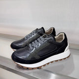 2025 Early Spring Full-Grain Leather Patchwork Chain Retro Color-Block Thick-Sole Casual Women's Shoes