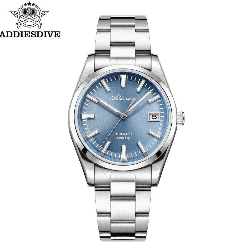 ADDIESDIVE NEW AD2077 Men Mechanical Wristwatches Sunburst Dial AR Coated Coated Dome Glass Waterproof Luxury Automatic Watches