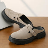 Fashion Khaki Suede Loafers Round Toe Toe  Thick Soled Slippers Men's Leather Shoes Party Casual Thick Soled Shoes for Men