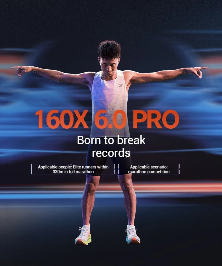 Xtep 160X 6.0 PRO Men's Running Shoes 2024 Champion Racing Carbon Plate Sneakers Professional Marathon 975119110003