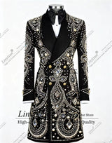 Autumn winter Long Coats Sparkly Gem Rhinestones Wedding Tuxedos Customized Peaked Lapel Ropa hombre 1 Pieces Groom Male Blazers