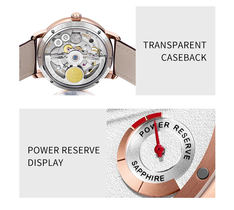 TOPHILL Fashion Waterproof Tourbillon Watches For Men Automatic Movement Self-wind Men's Mechanical Wristwatch Sapphire Glass