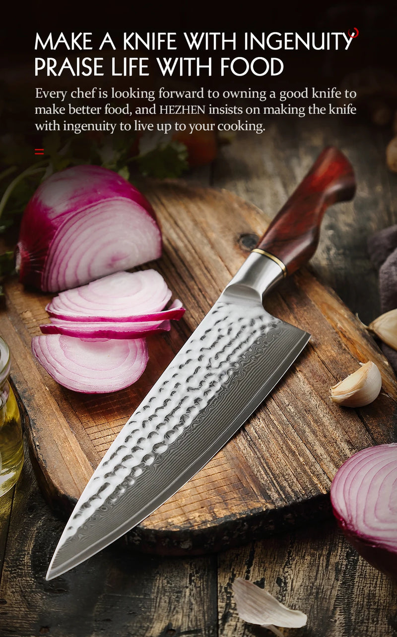 HEZHEN 8.3 Inches Chef Knife Power Steel Core 73 Layer Damascus Steel Kitchen Tools For Maet Cooking Knives Beautiful Gift Box