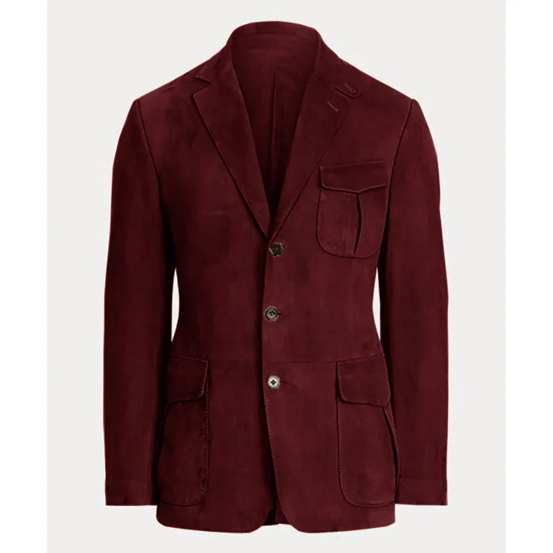 Men's Blazer Suede Casual Jacket Retro Design Single Breasted Notch Lapel Warm Coat For Autumn Winter Coat Formal Business Suit