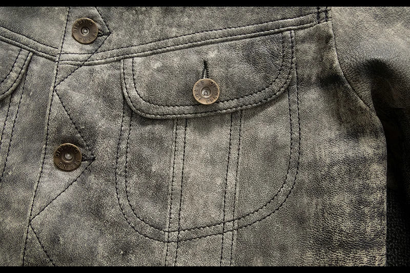 Camouflage Grey Spring Leather Jacket Men Vintage Style Genuine Natural Sheepskin Single Breasted Leather Coat