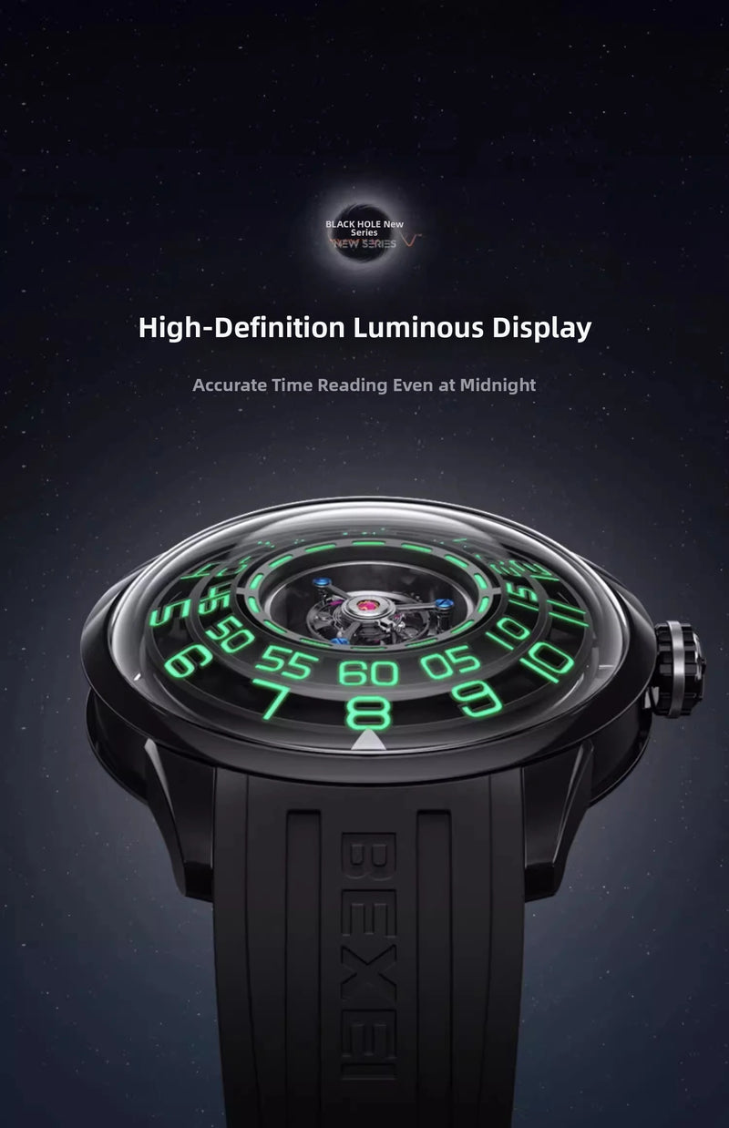 BEXEI 2025 skeleton synthetic sapphire manual tourbillon mechanical movement wrist watch for men Luxury  waterproof Reserve 36H