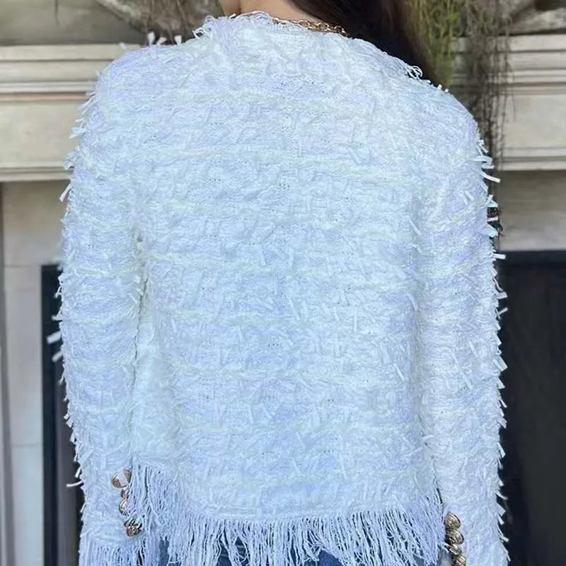 Women's Fashion Double-breasted Jackets 2025 Autumn Winter New Elegant High-end Temperament Tassel Top Coat Women's Clothing