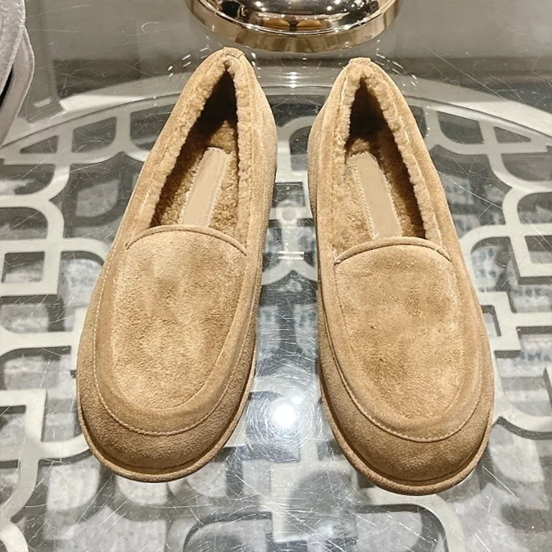 High quality Concise Suede Shearling Patchwork Low Heels Loafers Classic Round-Toes Platform Slip-on Basic Woman Flats 25071262