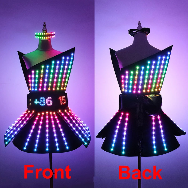 Full Color LED Dress Luminous Costume Nightclub Bar Singer Dj GoGo Women Glowing Skirt Sexy Lead Dancer Light Up Clothing Suits