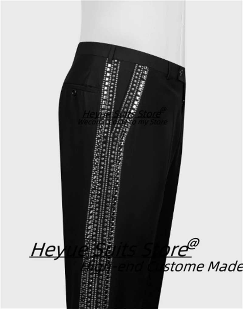 Customized Diamonds Shiny Men Suits High-end Slim Fit Peak Lapel Groom Wedding Tuxedos 3Pcs Sets Male Luxuly Blazers Ropa Hombre