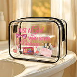 "Just a Girl Who Loves Makeup" clear cosmetic bag.