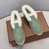 Fur Loafers Flat Shoes Women's Suede Slippers 2025 Quality Casual Shoes Women's Winter Wool Snow Boots