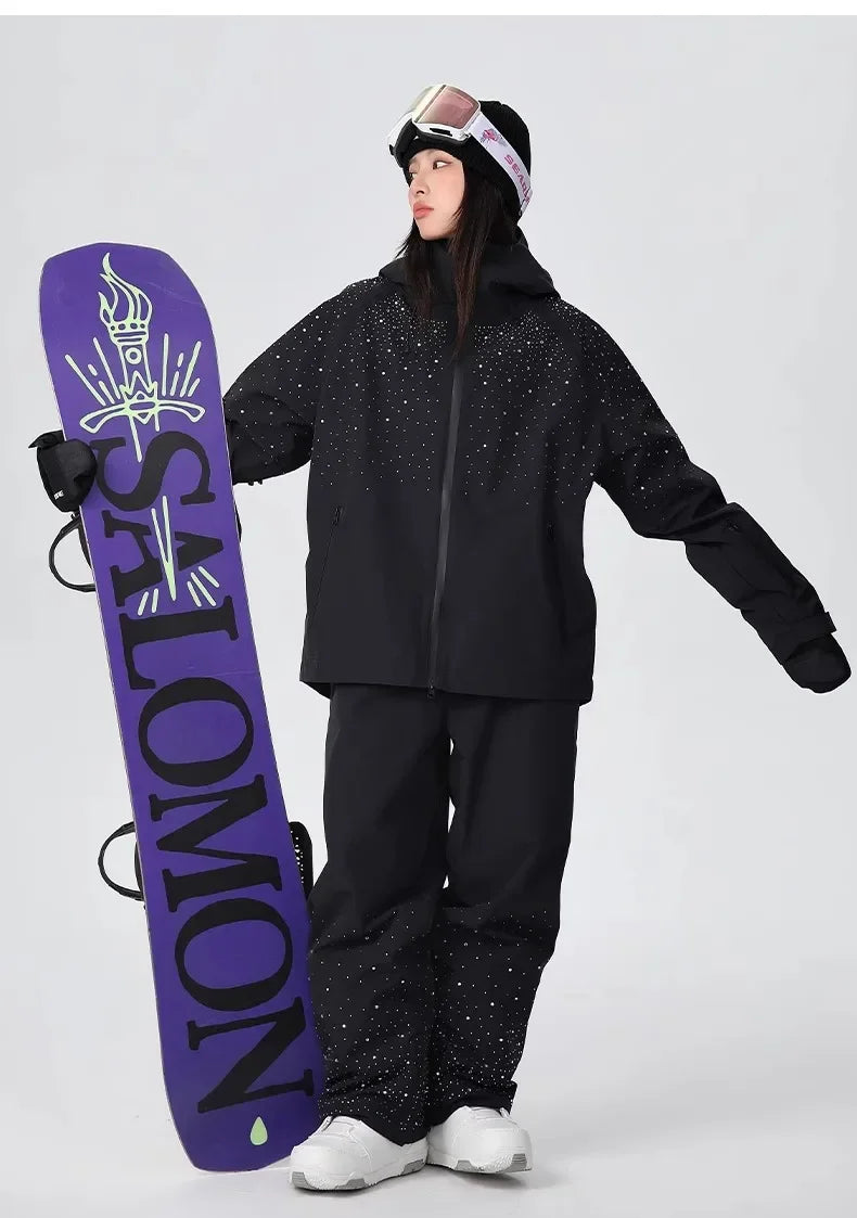 2025 Adult Fashion New Ski Suit Shirt Pants Winter Skiing Sports Windproof Waterproof Wear-resistant Warm Loose Women Ski Sets