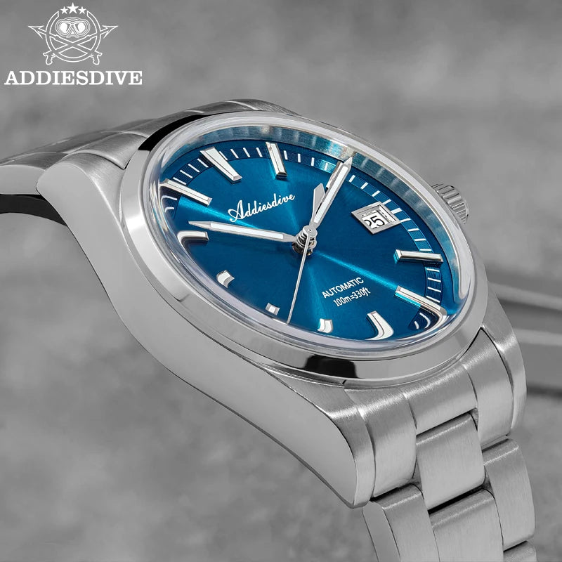 ADDIESDIVE NEW AD2077 Men Mechanical Wristwatches Sunburst Dial AR Coated Coated Dome Glass Waterproof Luxury Automatic Watches