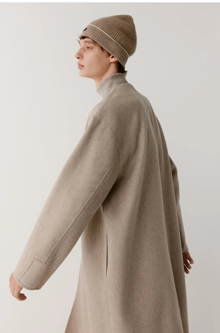 Double-sided cashmere autumn winter men's coat beige V-neck wool new fashion coat loose plus size fat 3XL 100KG warm soft wear