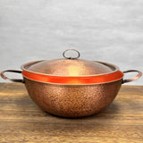 Vintage Copper Soup Pot,Handcrafted Hot Pot Food Cooking Utensil Simmering and Pasta Stewing,With lid 24 cm Handheld Pots