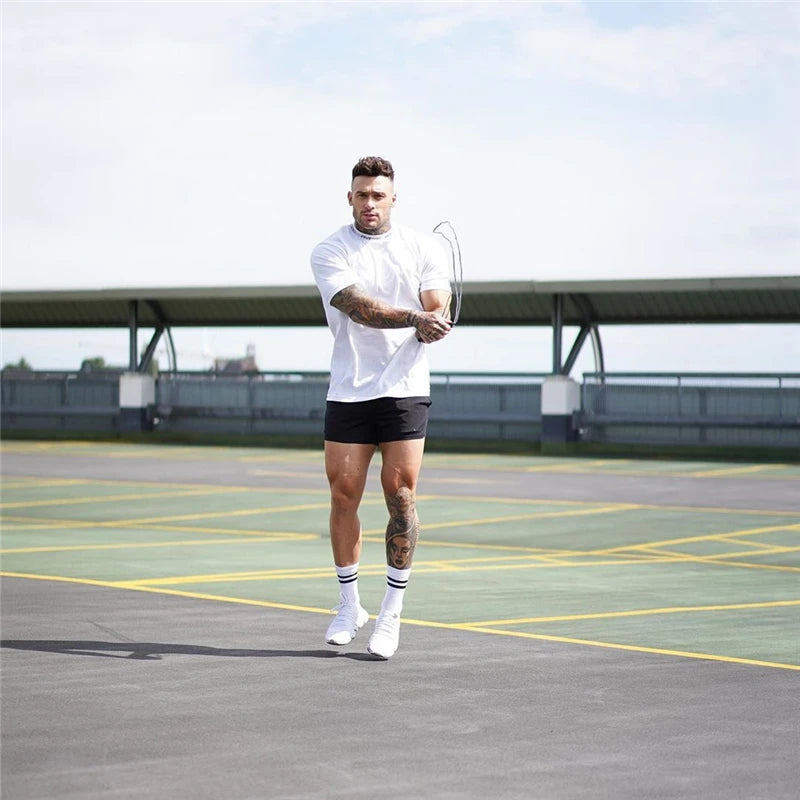 2024 Gyms T-shirt Men Short sleeve Cotton T-shirt Casual Slim t shirt Male Fitness Bodybuilding Workout Tee Tops Summer clothing